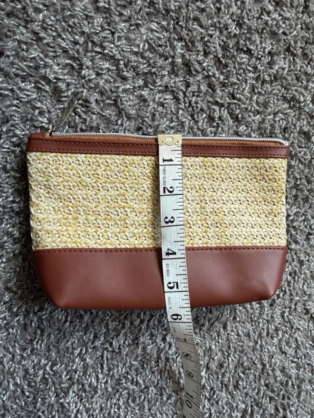 Woven Straw and Brown Lined Clutch/Cosmetic Pouch